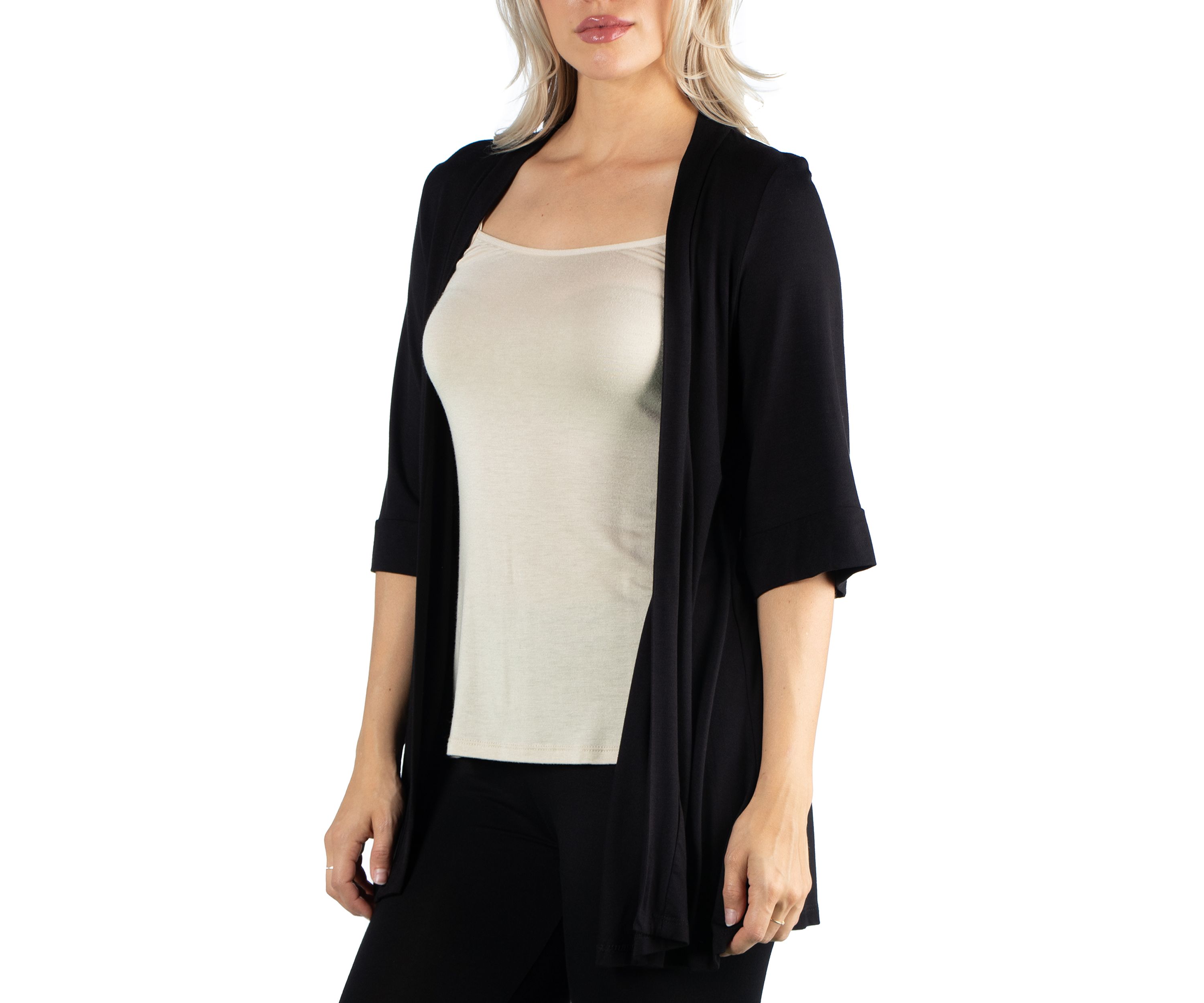 Womens Open Front Elbow Length Sleeve Cardigan