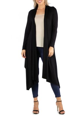 24seven Comfort Apparel Women's Long Sleeve Knee Length Open Cardigan