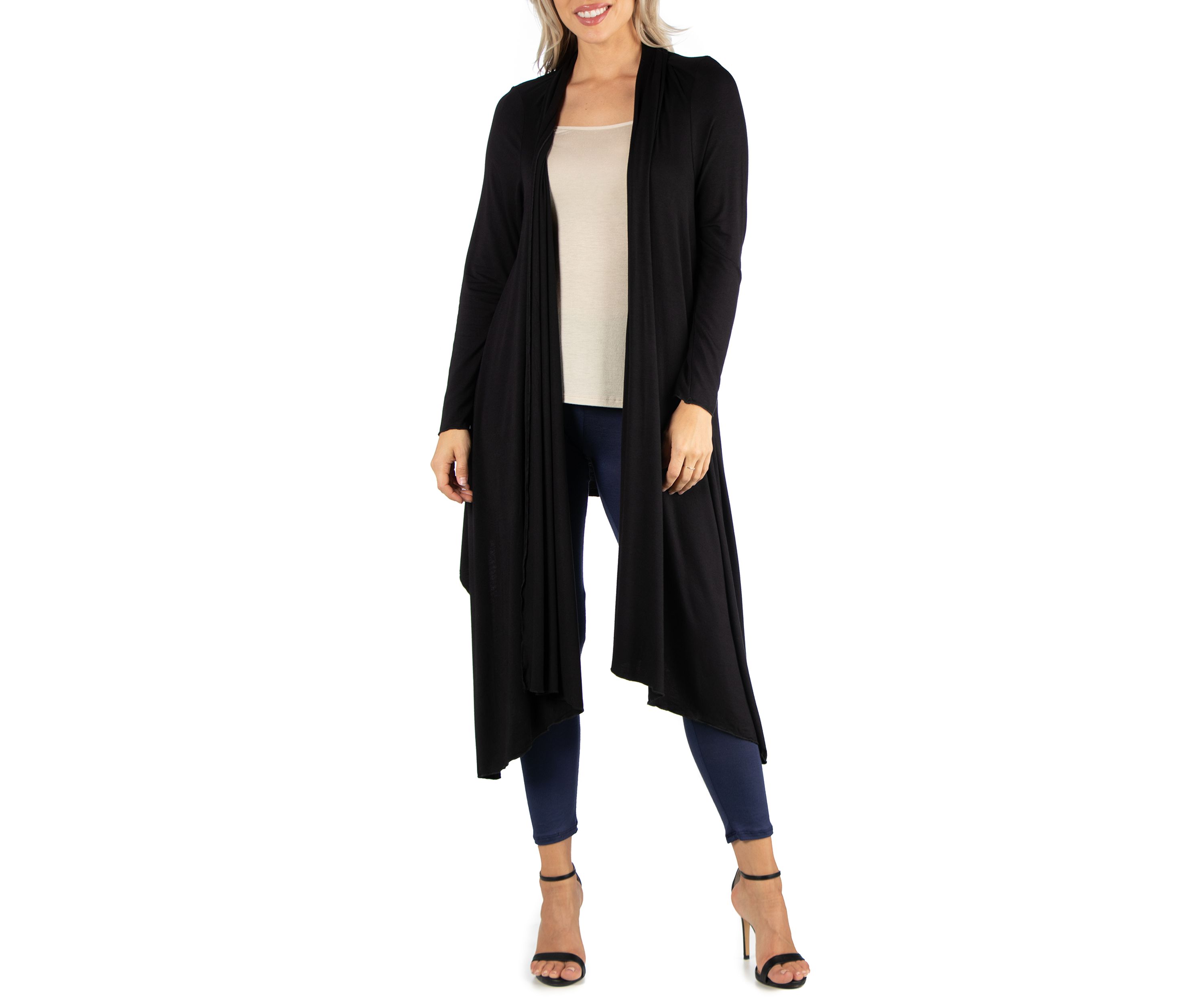 Womens Long Sleeve Knee Length Open Cardigan