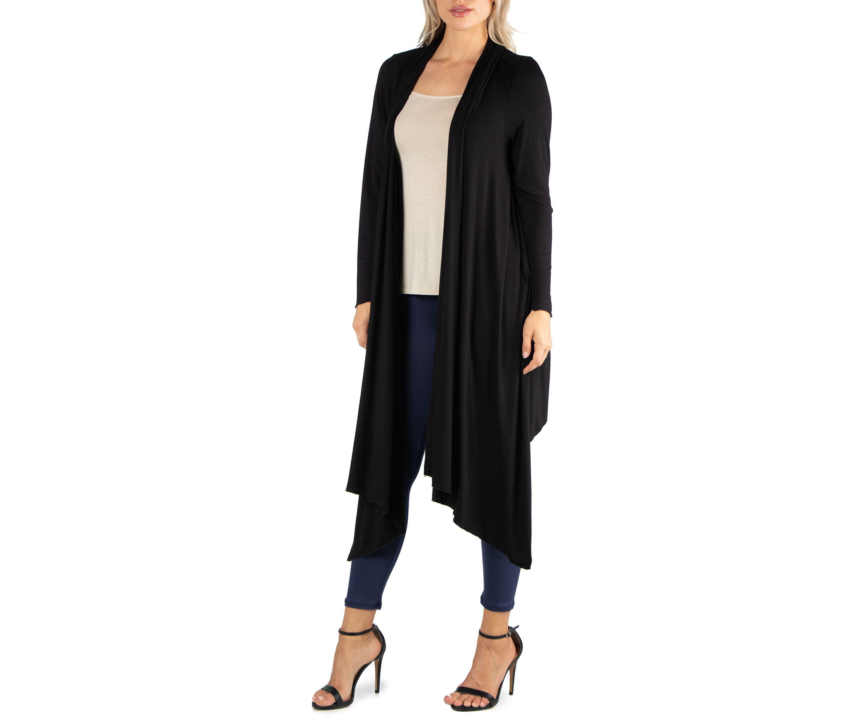 Womens Long Sleeve Knee Length Open Cardigan