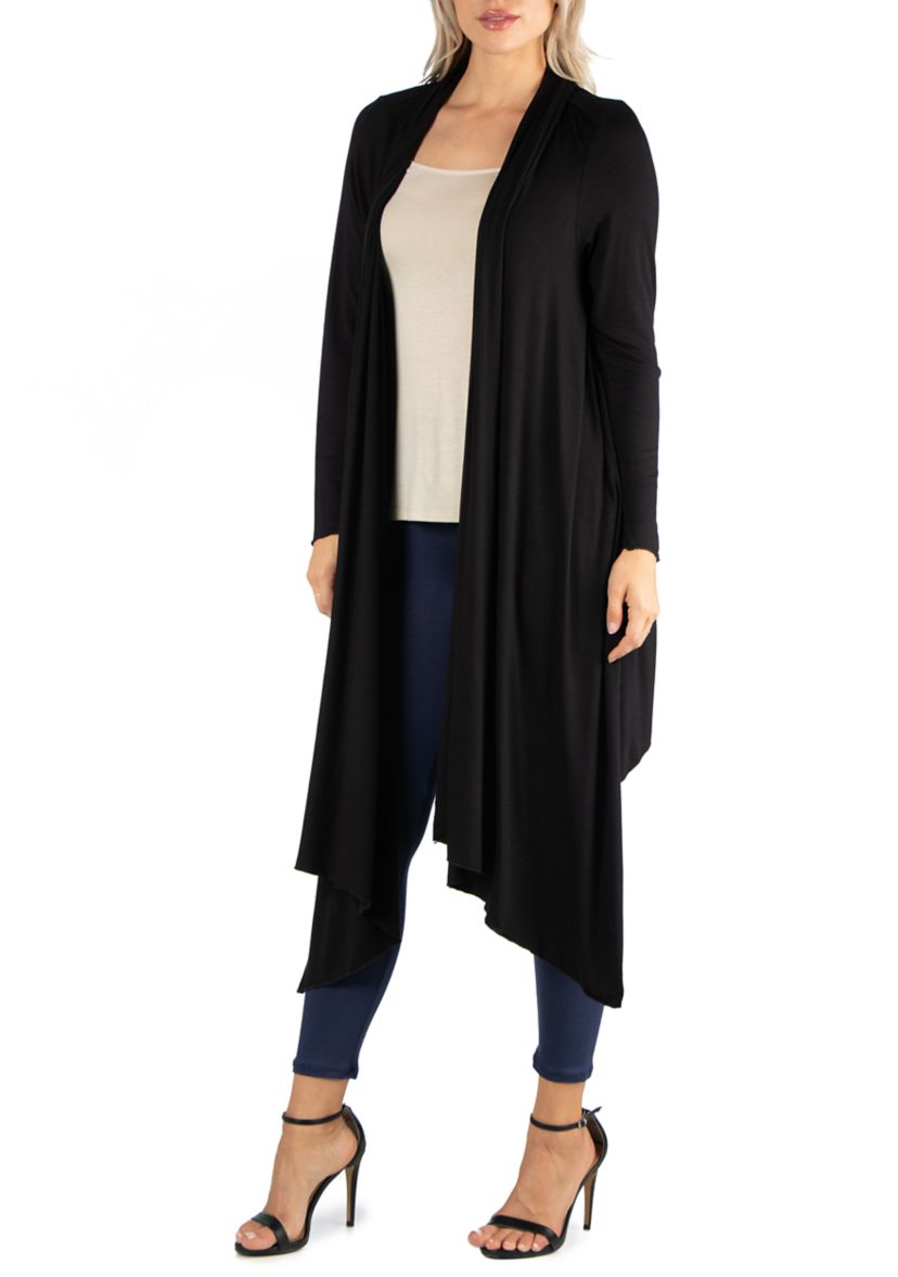 Womens Long Sleeve Knee Length Open Cardigan