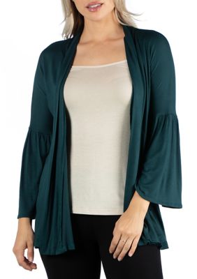 24seven Comfort Apparel Women's Long Bell Sleeve Open Front Cardigan, Green, XL