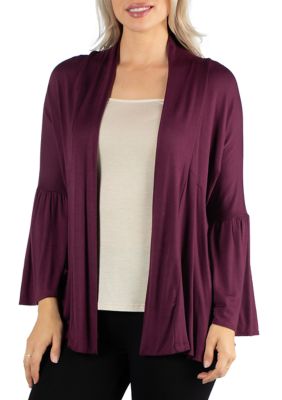 24seven Comfort Apparel Women's Long Bell Sleeve Open Front Cardigan
