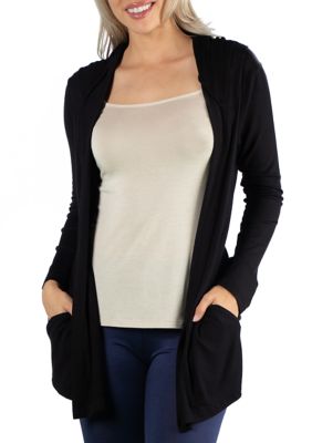24seven Comfort Apparel Women's Long Sleeve Pocket Hoodie Cardigan, Black, Small