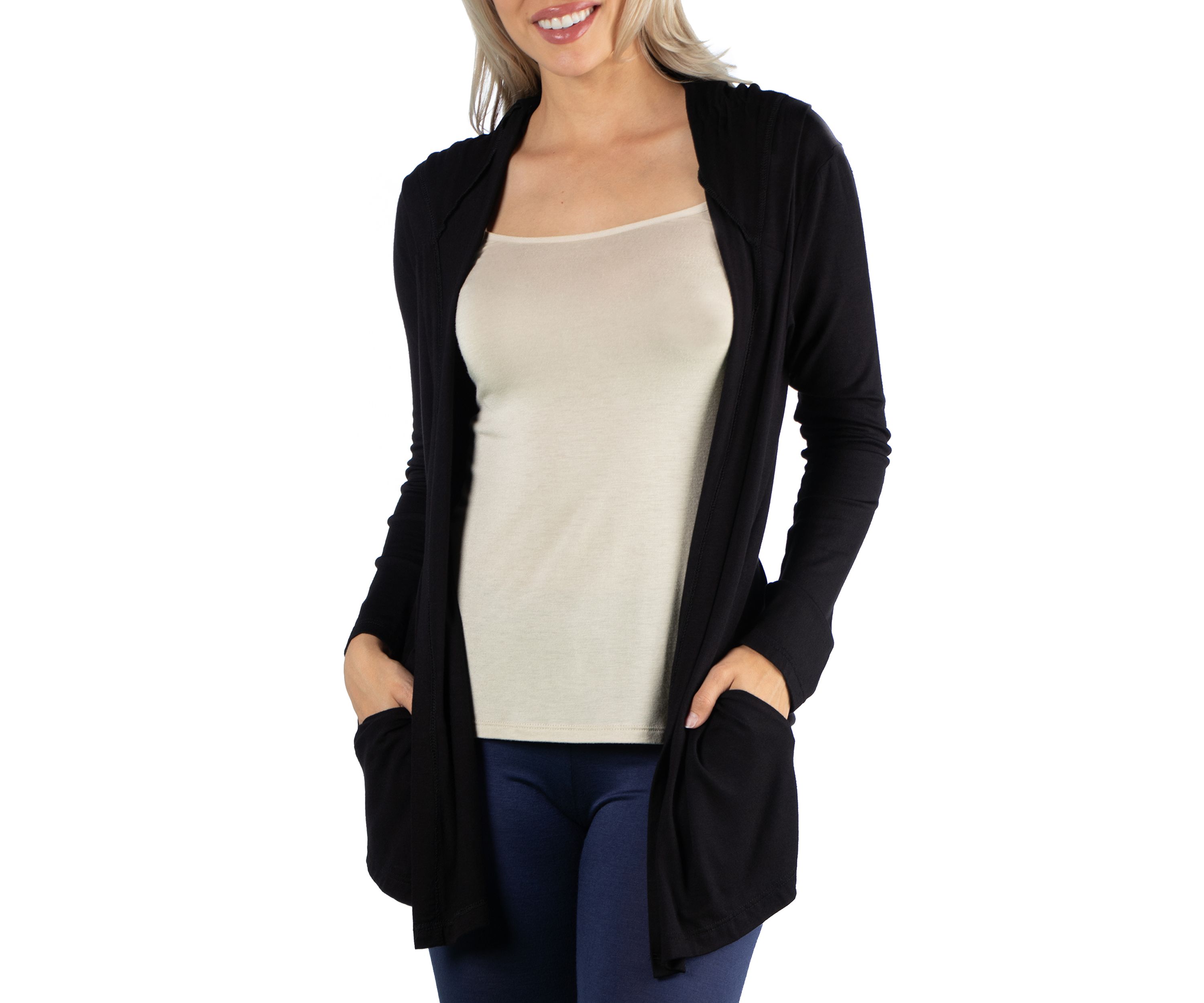 Womens Long Sleeve Pocket Hoodie Cardigan