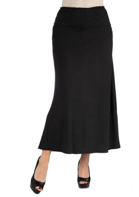 Women's Elastic Waist Solid Color Maxi Skirt