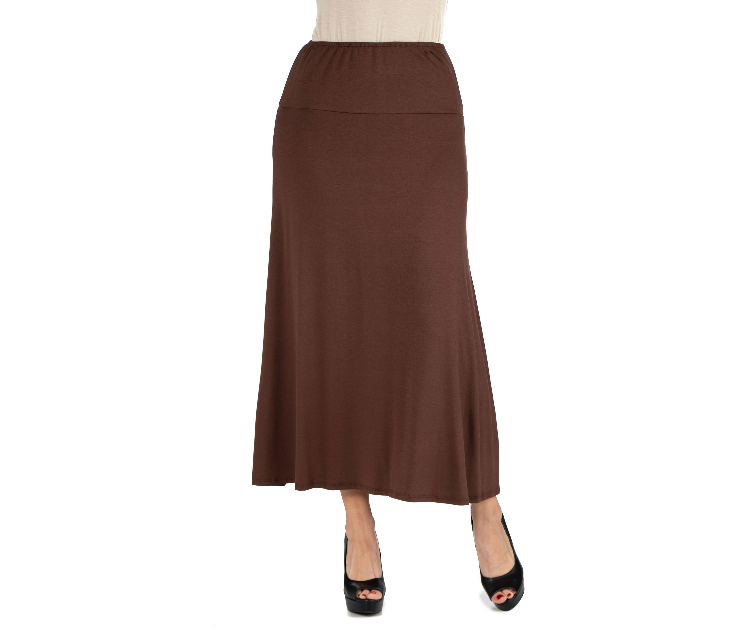 Womens Elastic Waist Solid Color Maxi Skirt