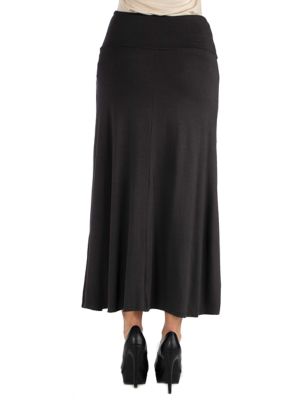 Women's Elastic Waist Solid Color Maxi Skirt