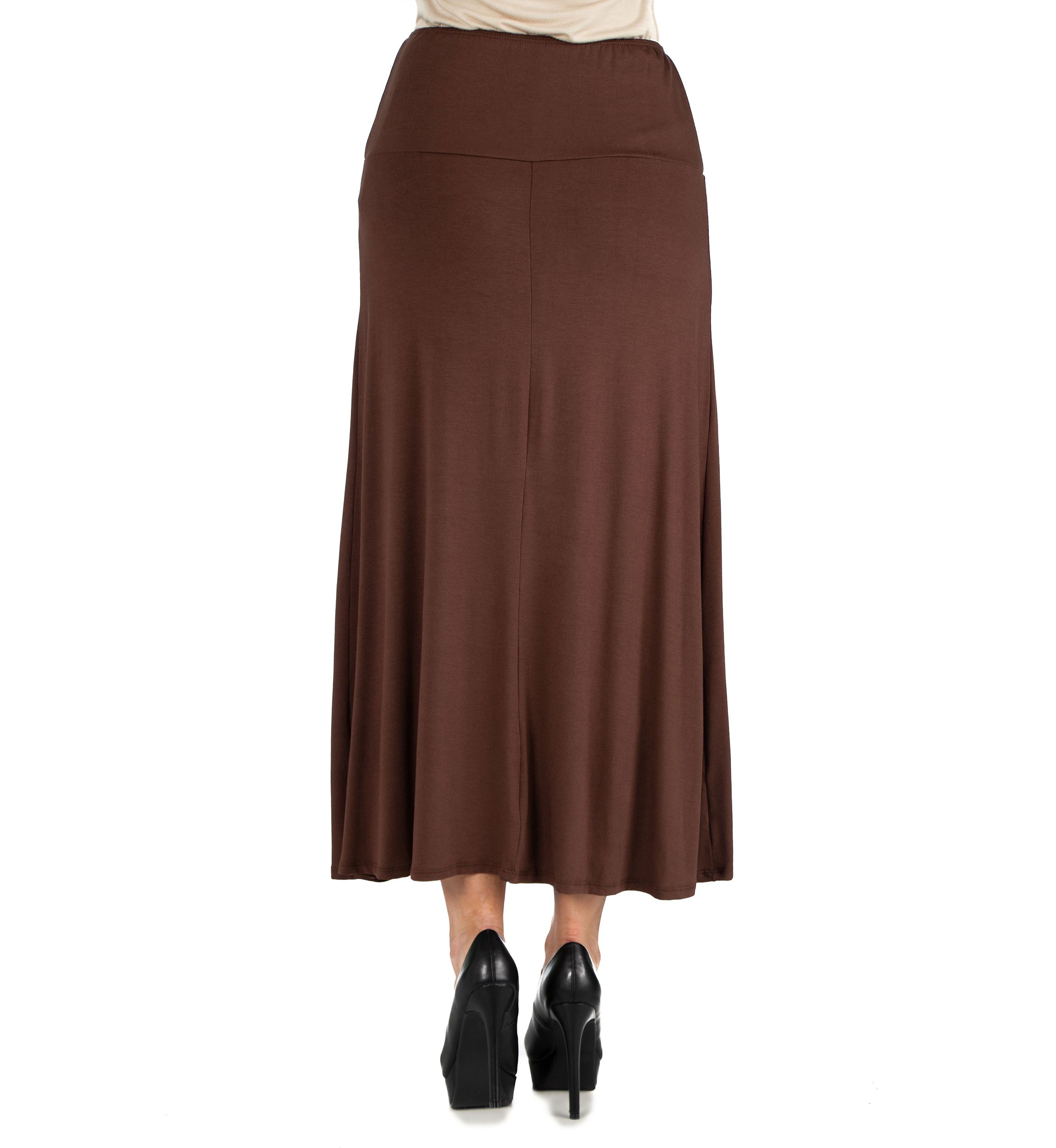Womens Elastic Waist Solid Color Maxi Skirt