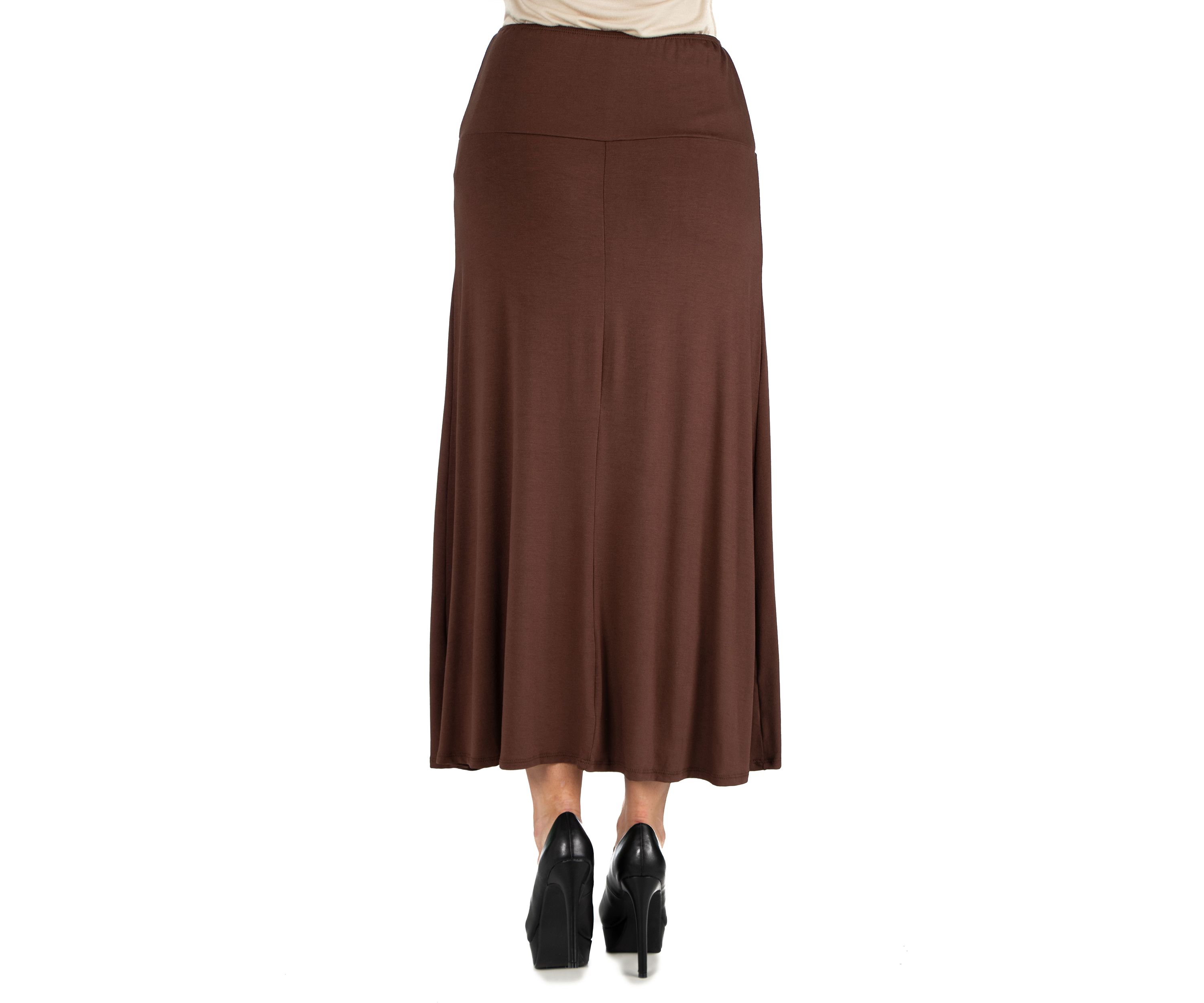Womens Elastic Waist Solid Color Maxi Skirt