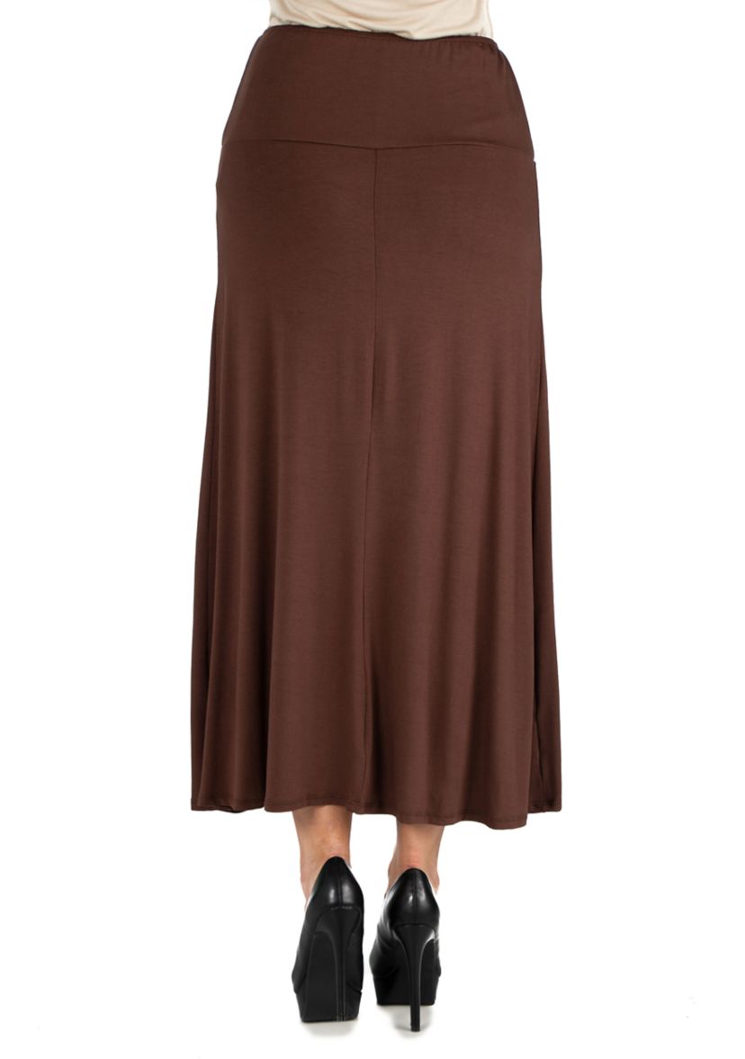 Womens Elastic Waist Solid Color Maxi Skirt