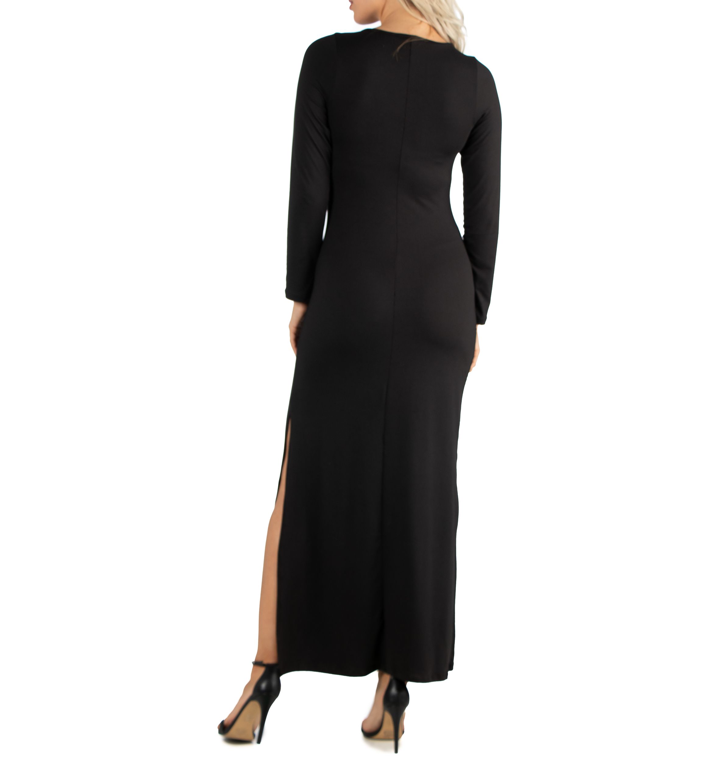 Womens Form Fitting Long Sleeve Side Slit Maxi Dress
