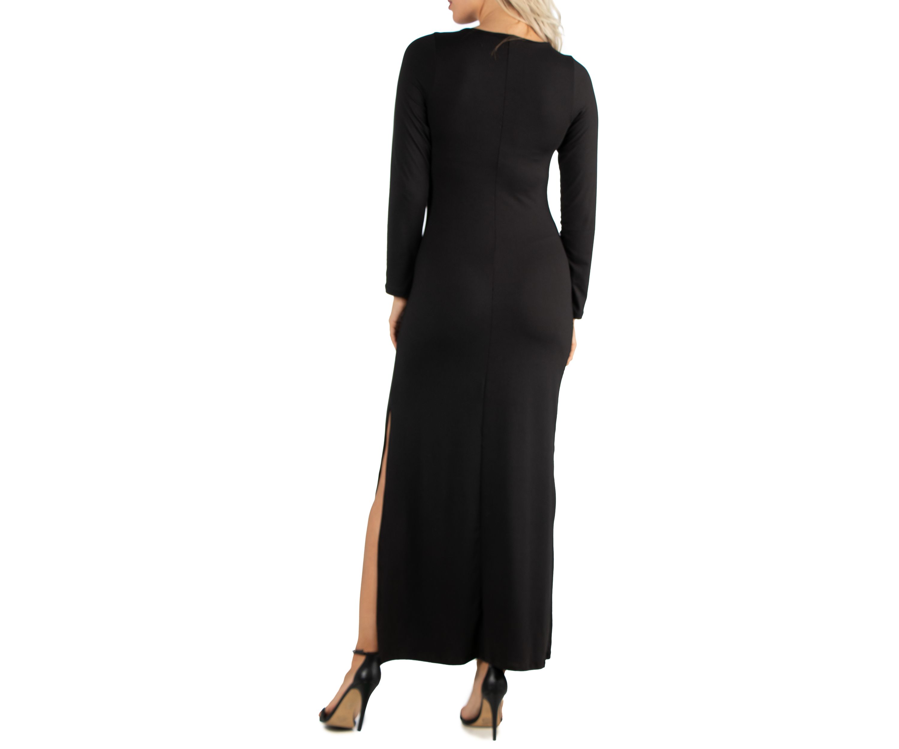 City Sleek Single Breasted Long Sleeve Warp Slit Shirt Maxi Dress