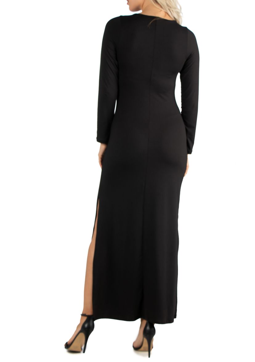 Womens Form Fitting Long Sleeve Side Slit Maxi Dress