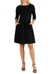  Womens Knee Length Fit and Flare Dress with Pockets