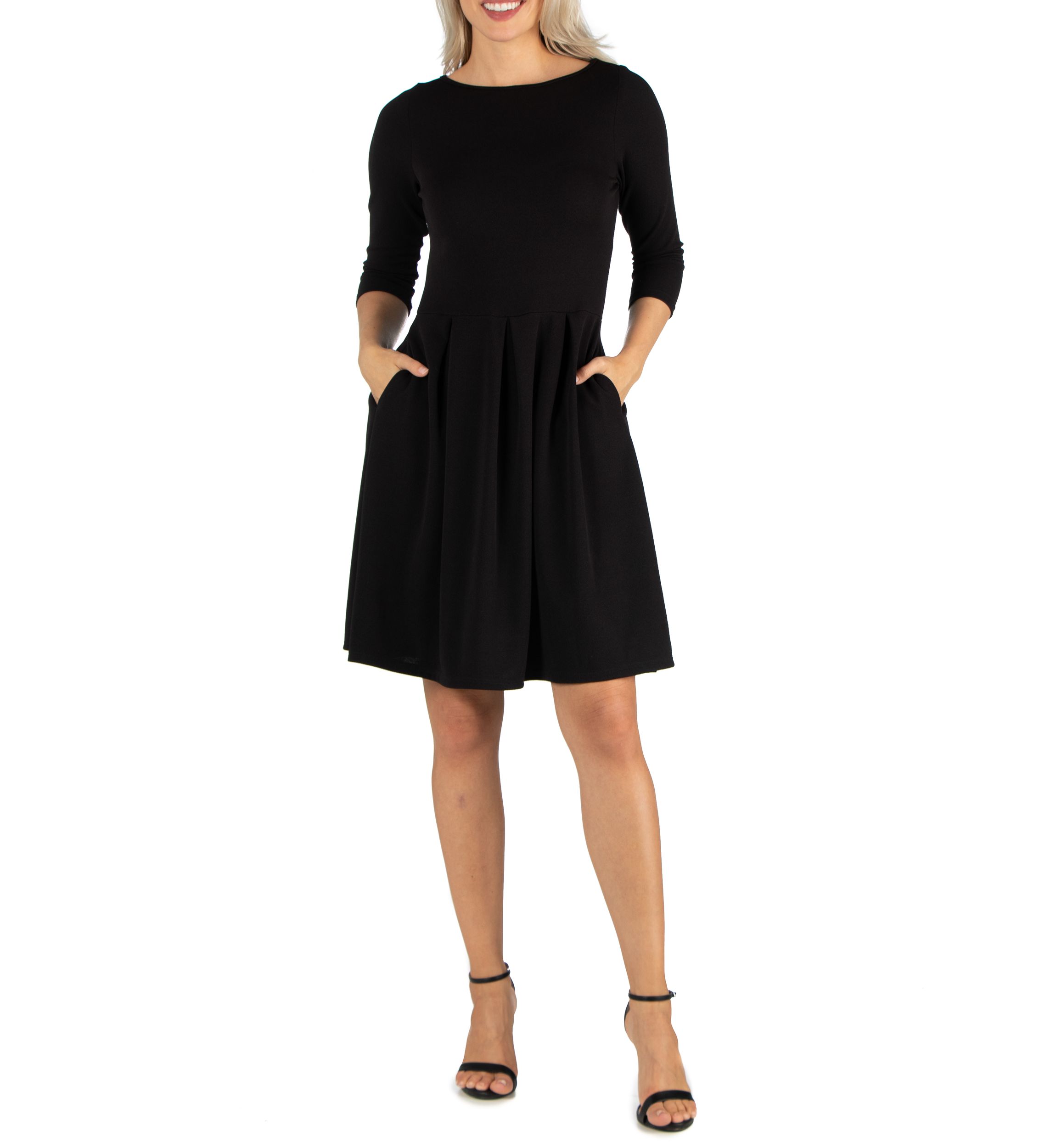  Womens Knee Length Fit and Flare Dress with Pockets