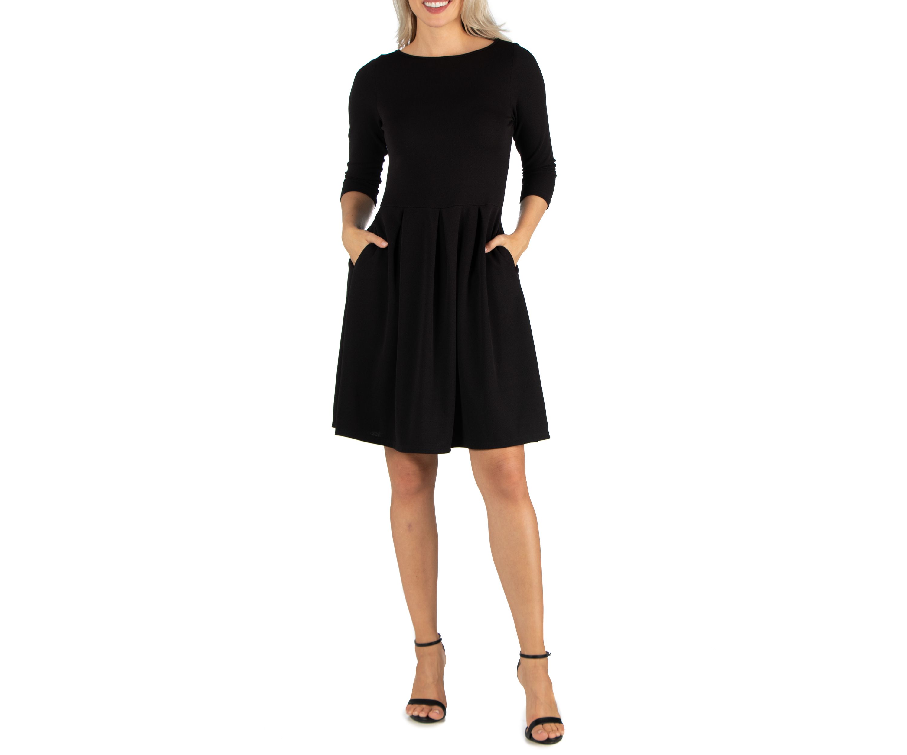  Womens Knee Length Fit and Flare Dress with Pockets