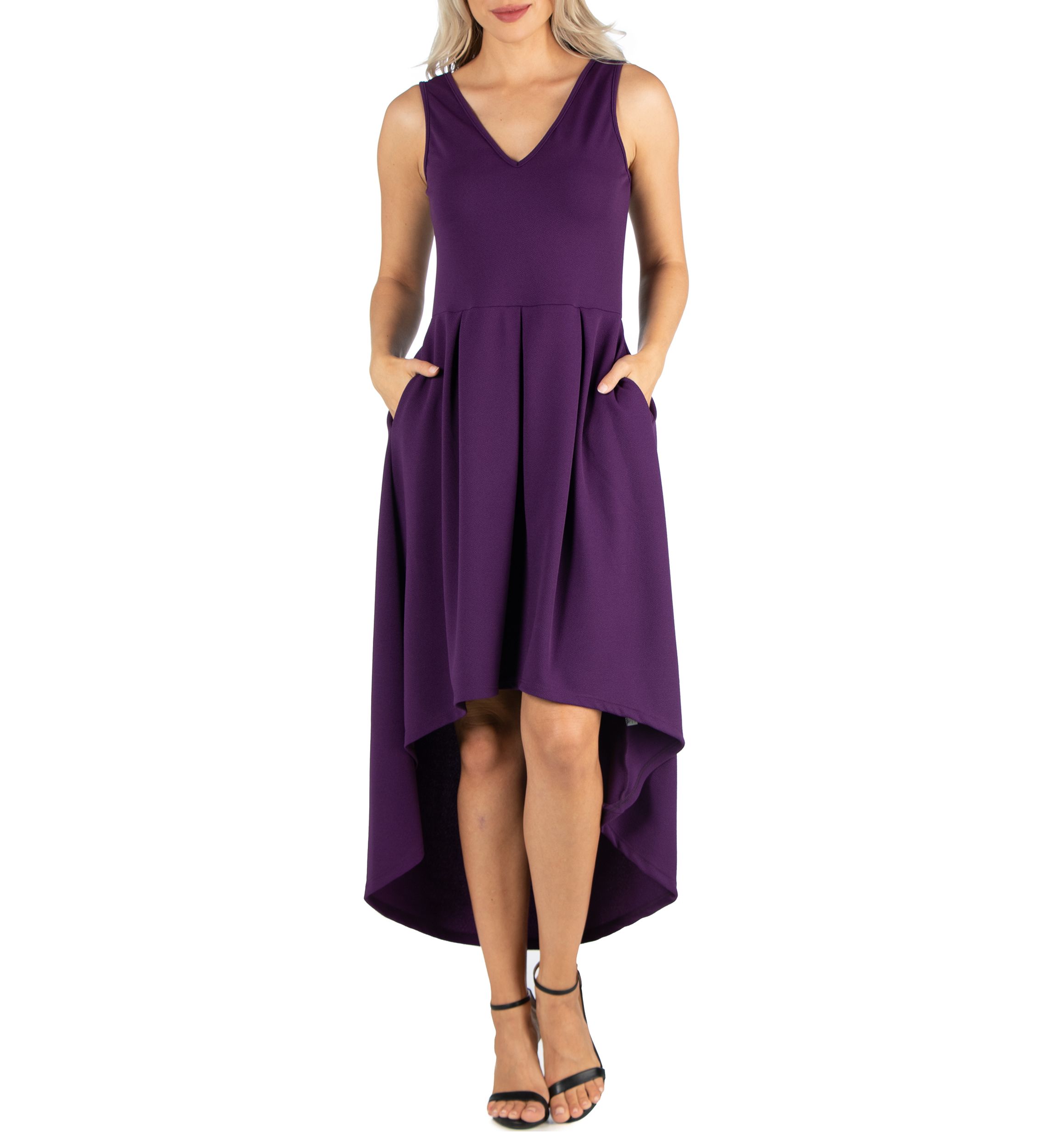Womens Sleeveless Fit and Flare High Low Dress