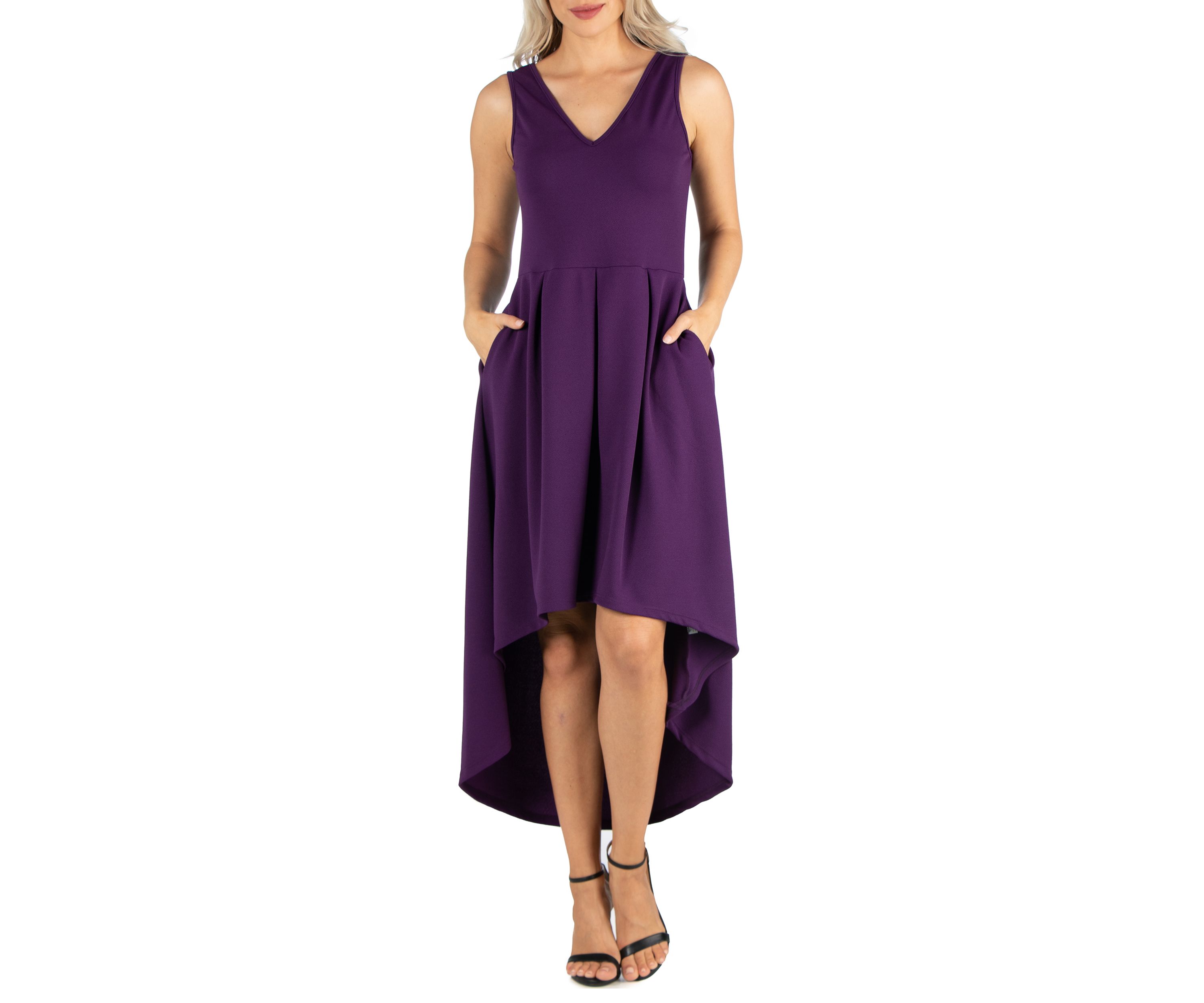 Womens Sleeveless Fit and Flare High Low Dress
