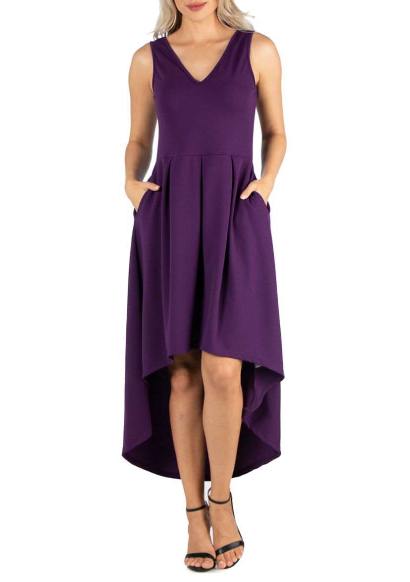 Womens Sleeveless Fit and Flare High Low Dress