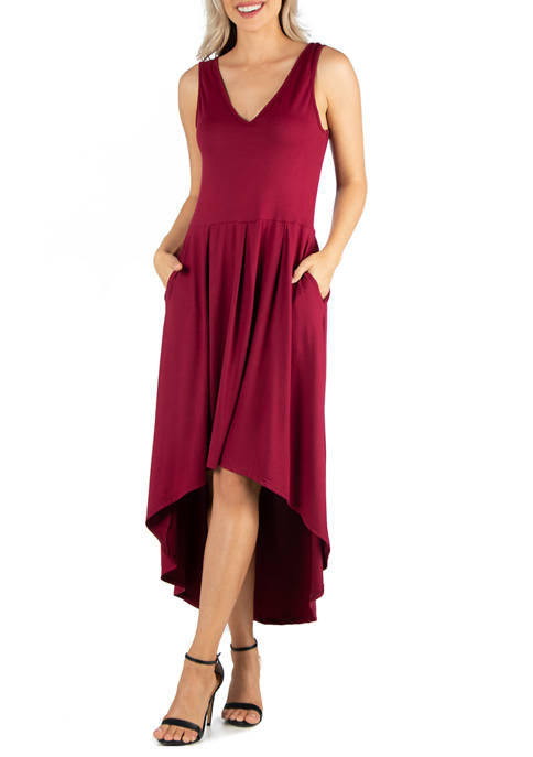Womens Sleeveless Fit and Flare High Low Dress