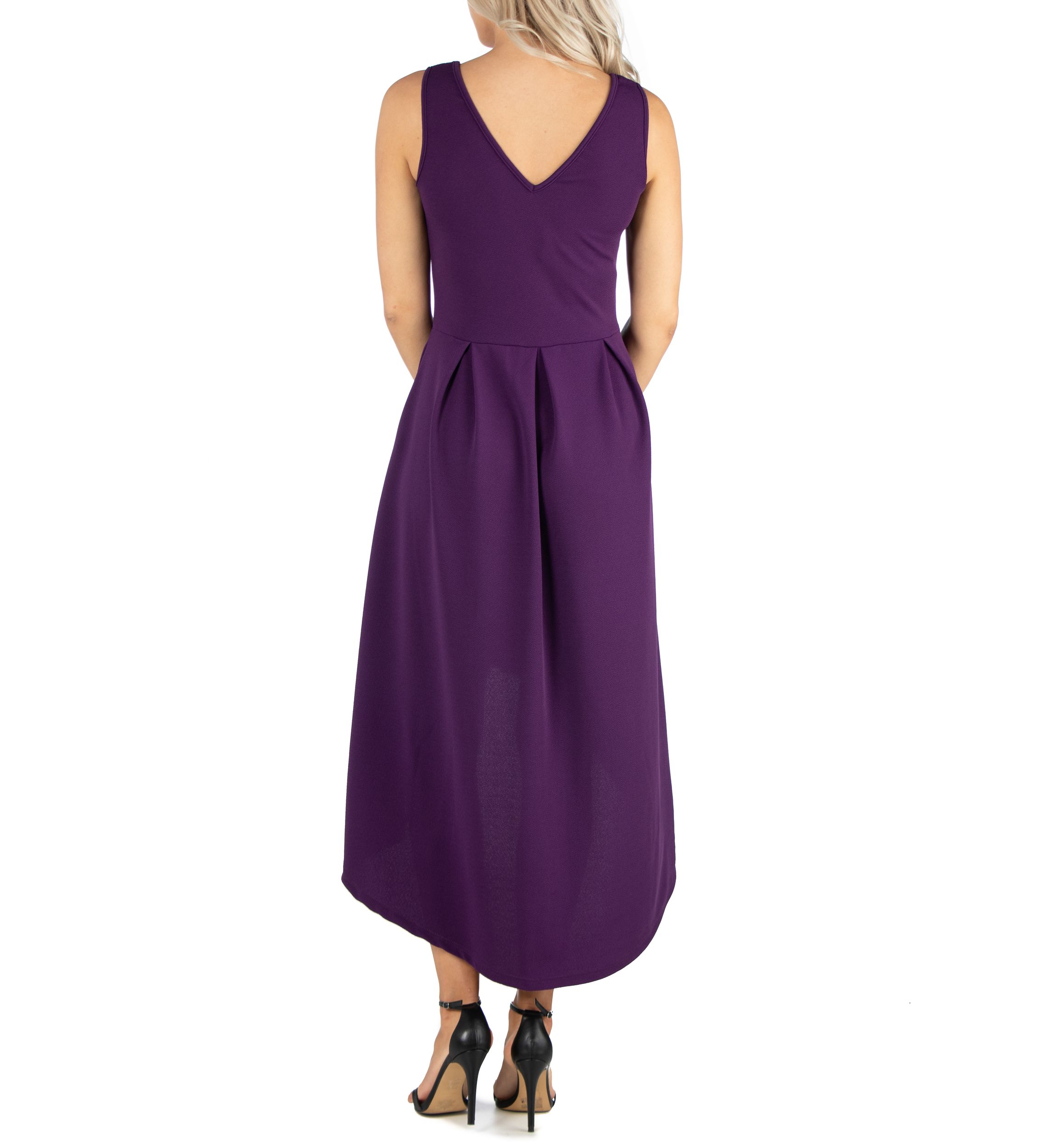 Womens Sleeveless Fit and Flare High Low Dress
