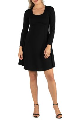 Women's Simple Long Sleeve Knee Length Flared Dress