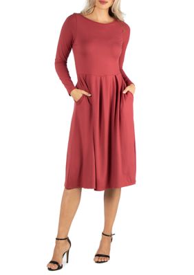 24seven Comfort Apparel Sleeveless Midi Fit and Flare Pocket Dress | belk