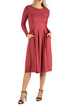 Womens Midi Length Fit N Flare Pocket Dress