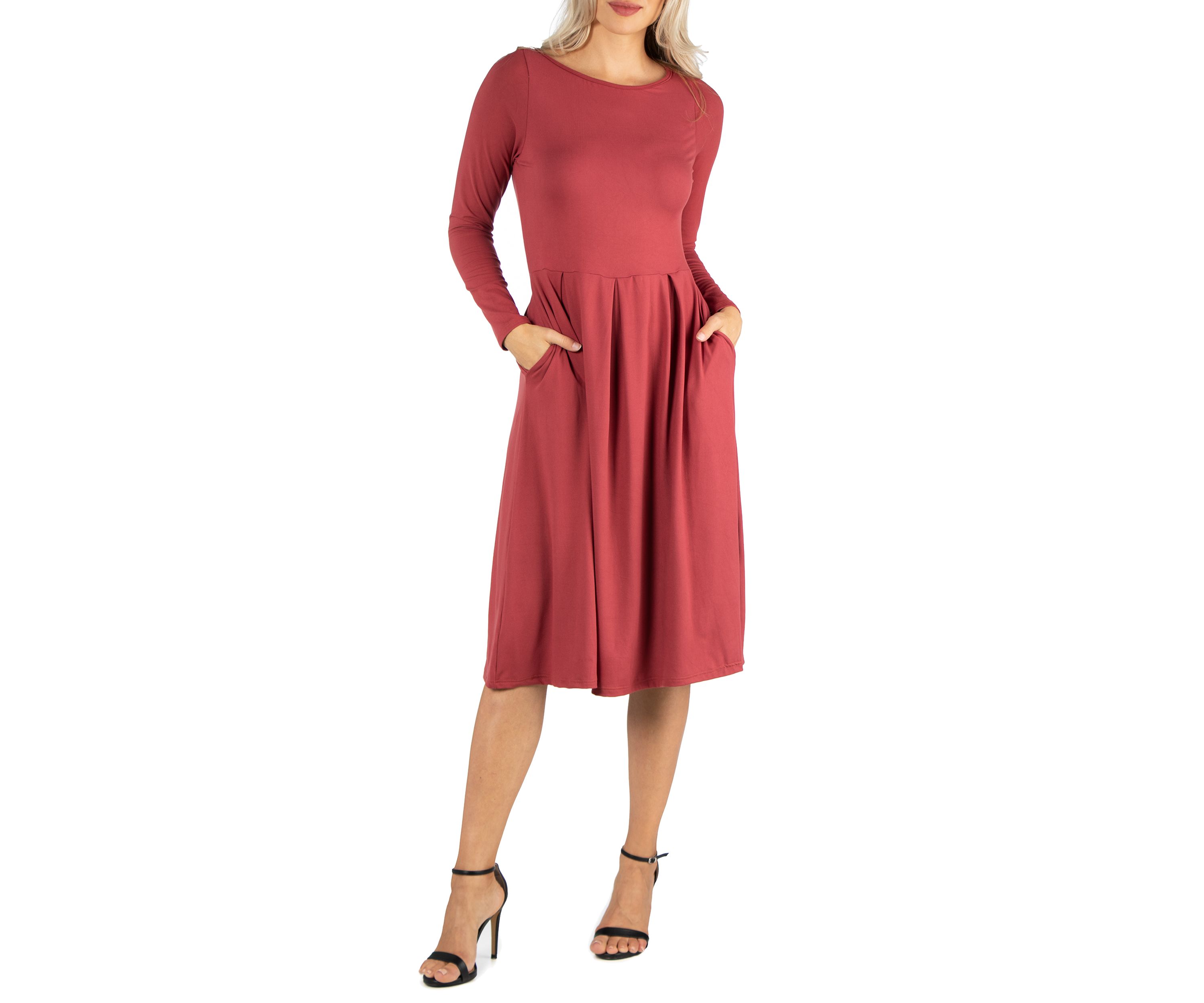 Womens Midi Length Fit N Flare Pocket Dress