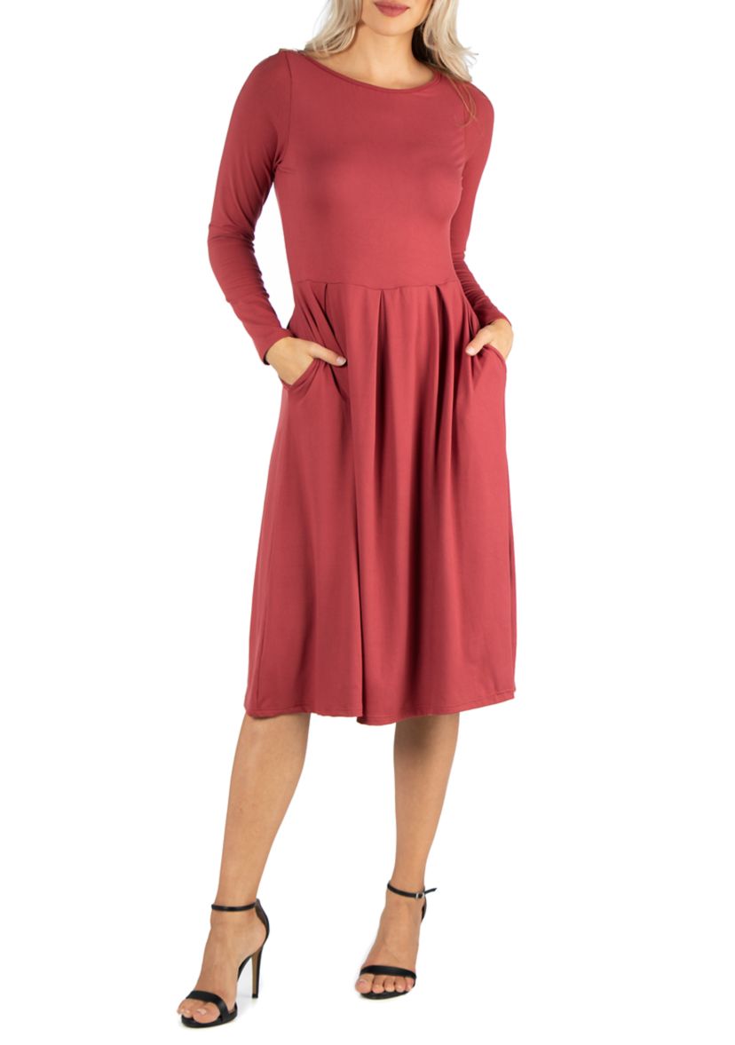 Womens Midi Length Fit N Flare Pocket Dress