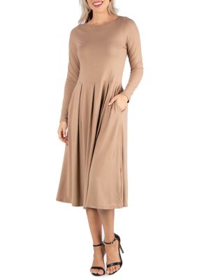 Women's Midi Length Fit N Flare Pocket Dress