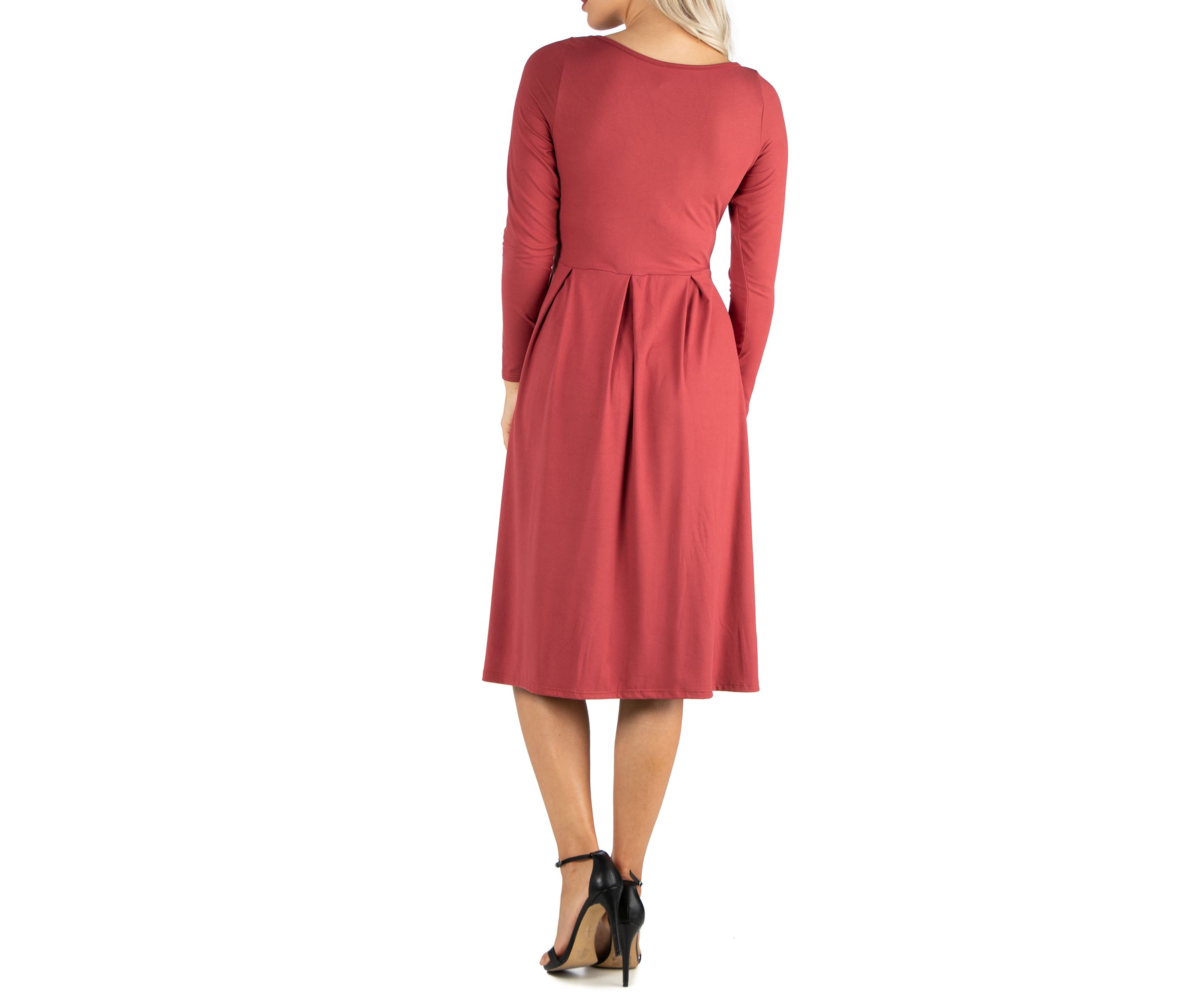 Womens Midi Length Fit N Flare Pocket Dress