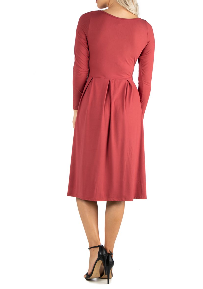 Womens Midi Length Fit N Flare Pocket Dress