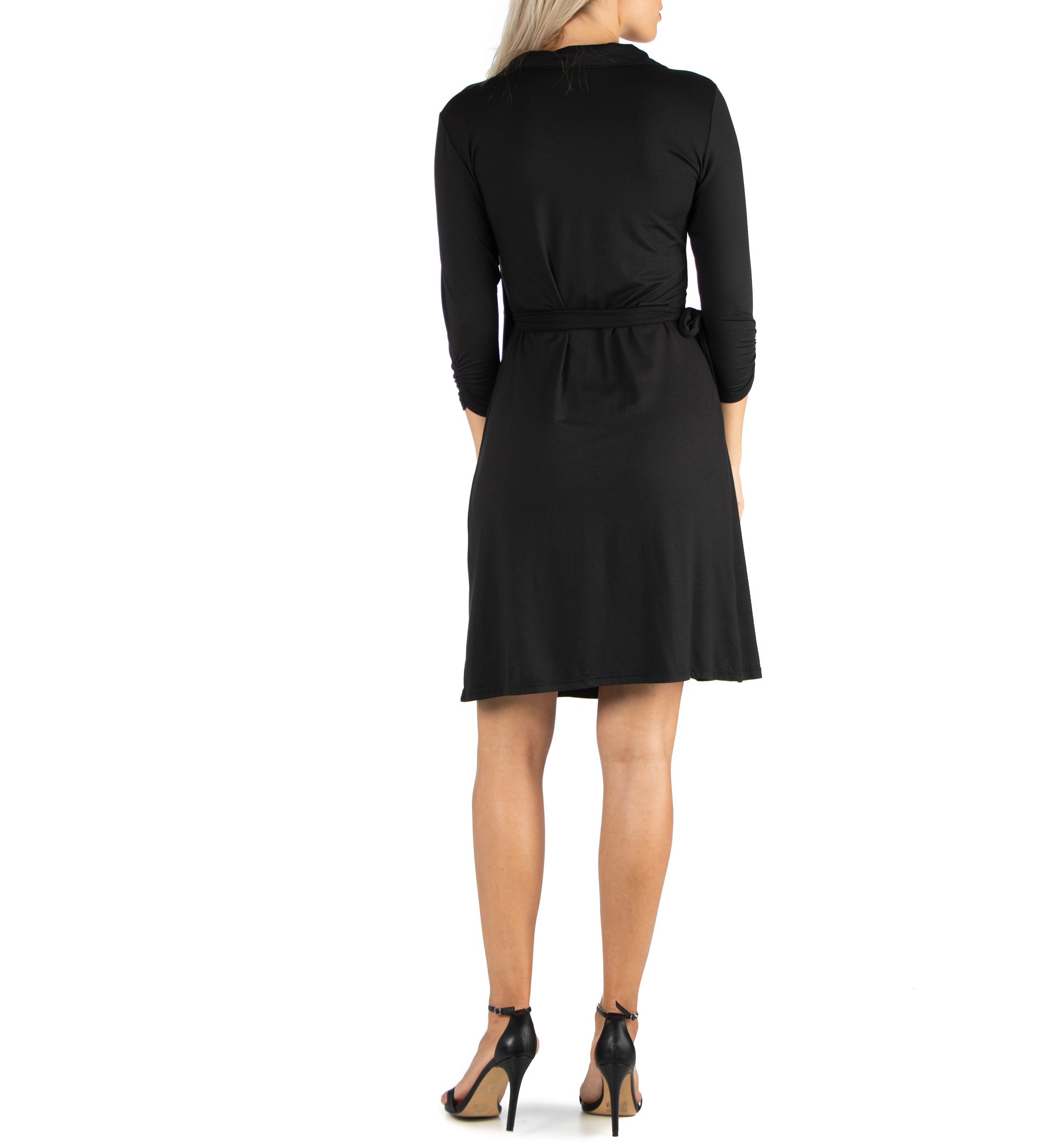 Womens Knee Length Collared Wrap Dress