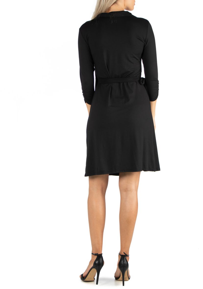 Womens Knee Length Collared Wrap Dress