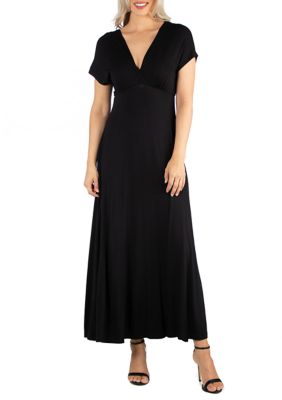 24seven Comfort Apparel Plus Size Empire Waist V-Neck Maxi Dress | belk