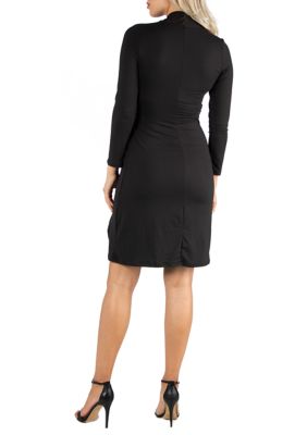 Women's Knee Length Long Sleeve Wrap Dress