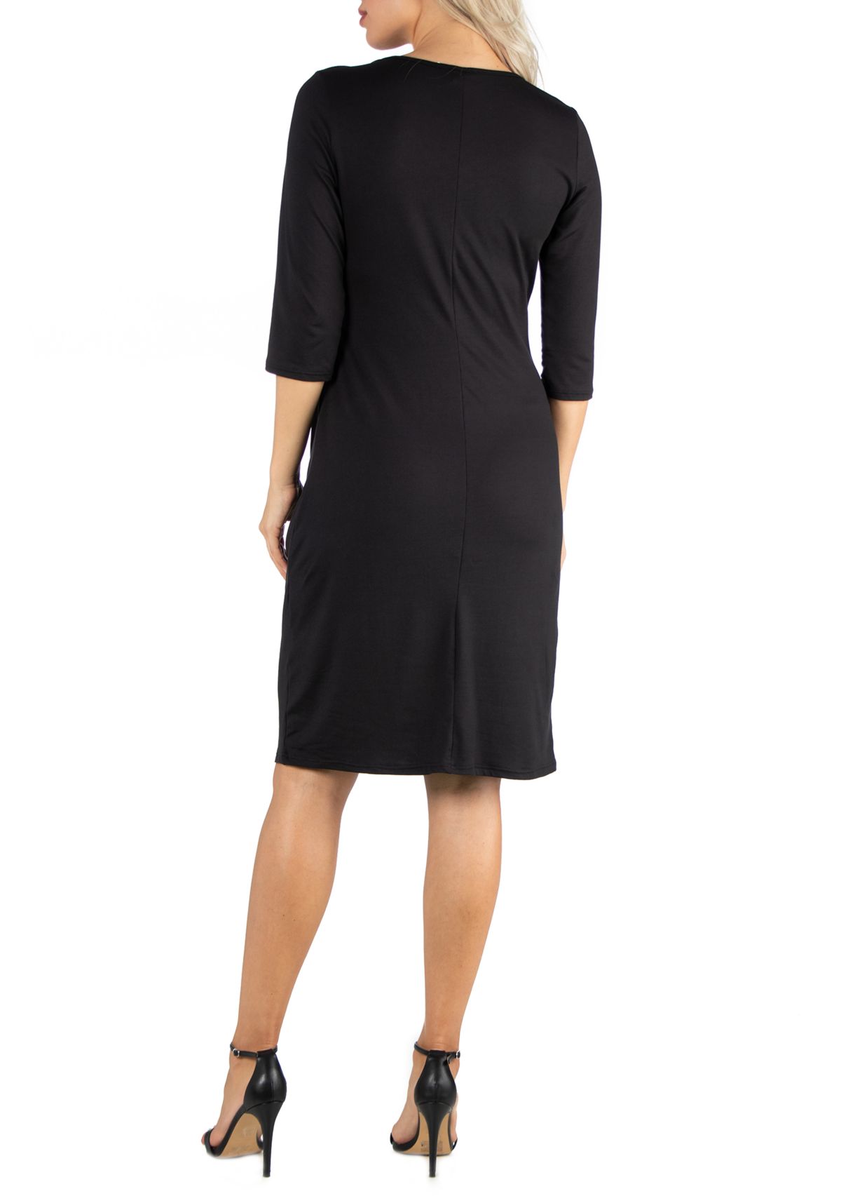 Womens 3/4 Sleeve Knee Length Wrap Dress