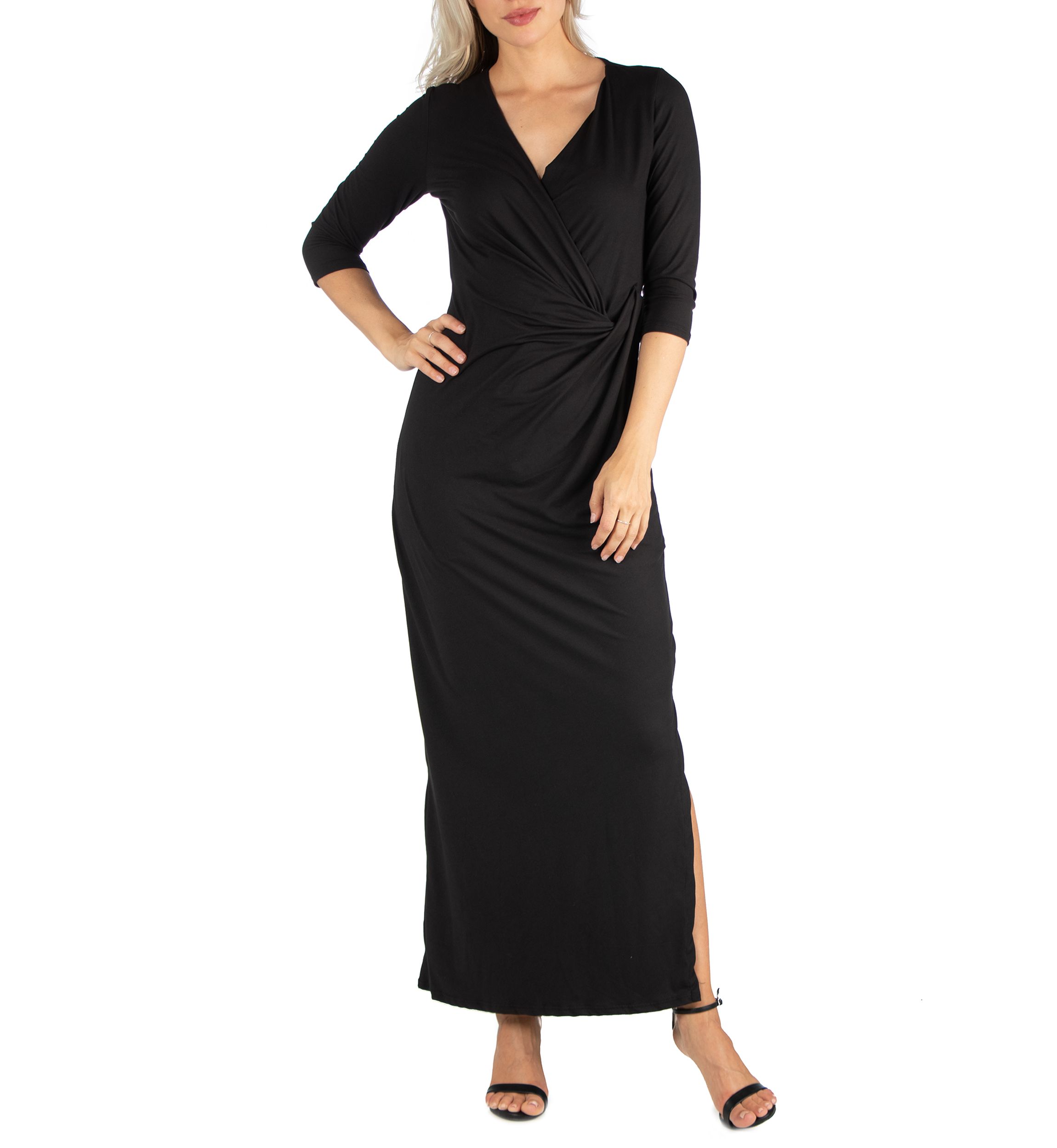 Womens Ankle Length Side Slit Formal Maxi Dress