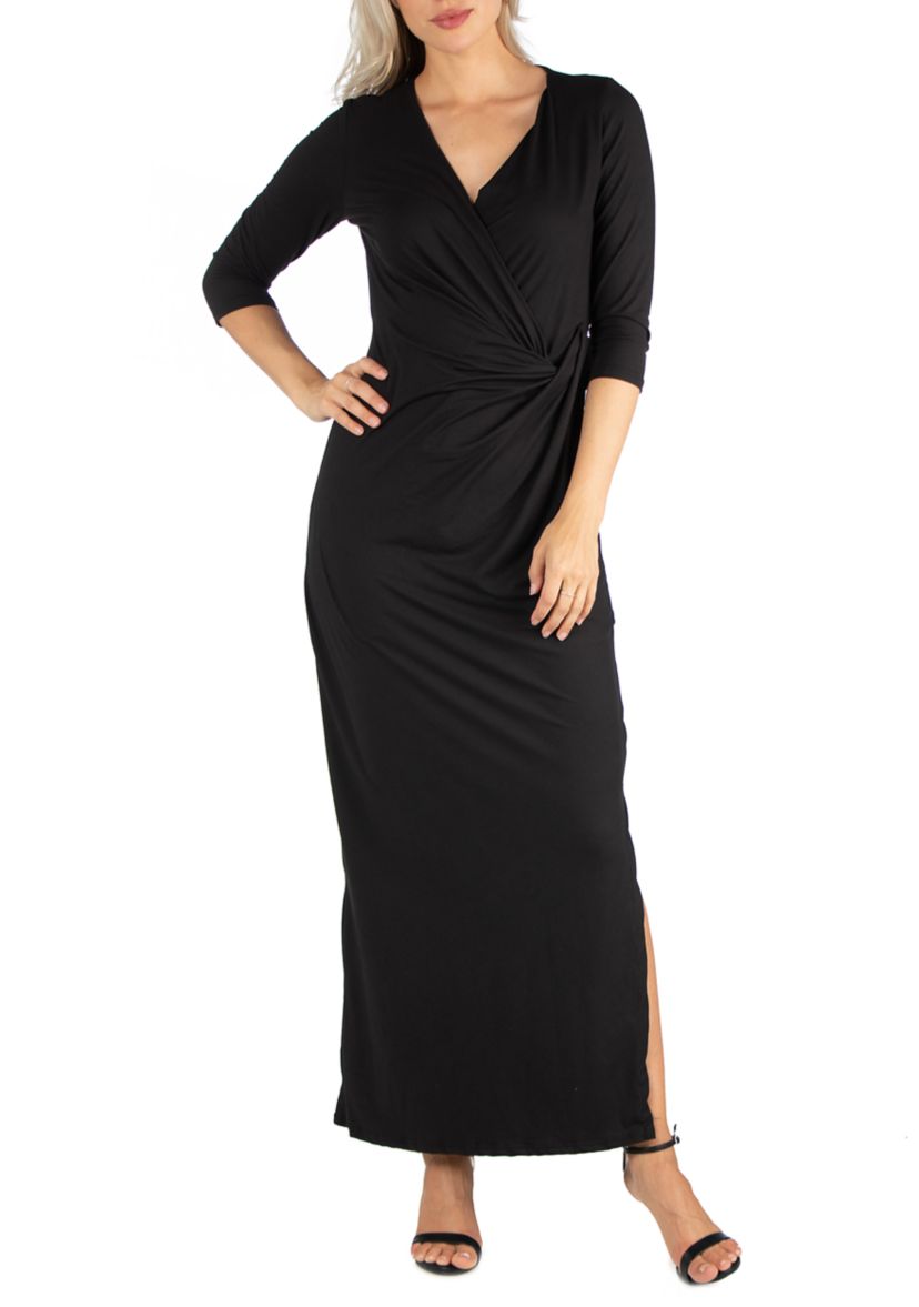 Womens Ankle Length Side Slit Formal Maxi Dress