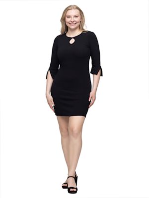 24seven Comfort Apparel Women's Essential Petite Keyhole Neckline Three-Quarter Sleeve Dress