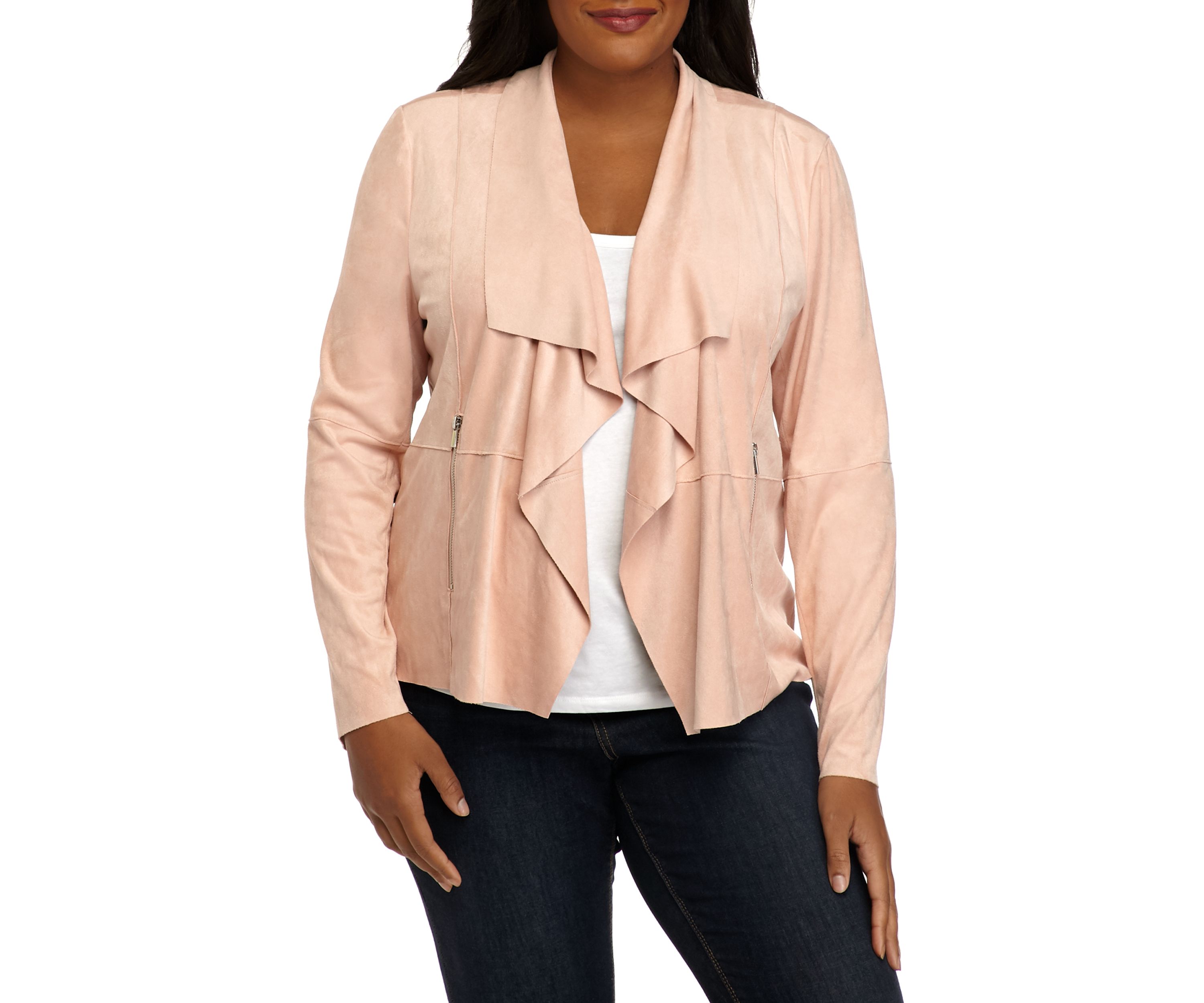 Plus Size Faux Suede Open Drape Jacket