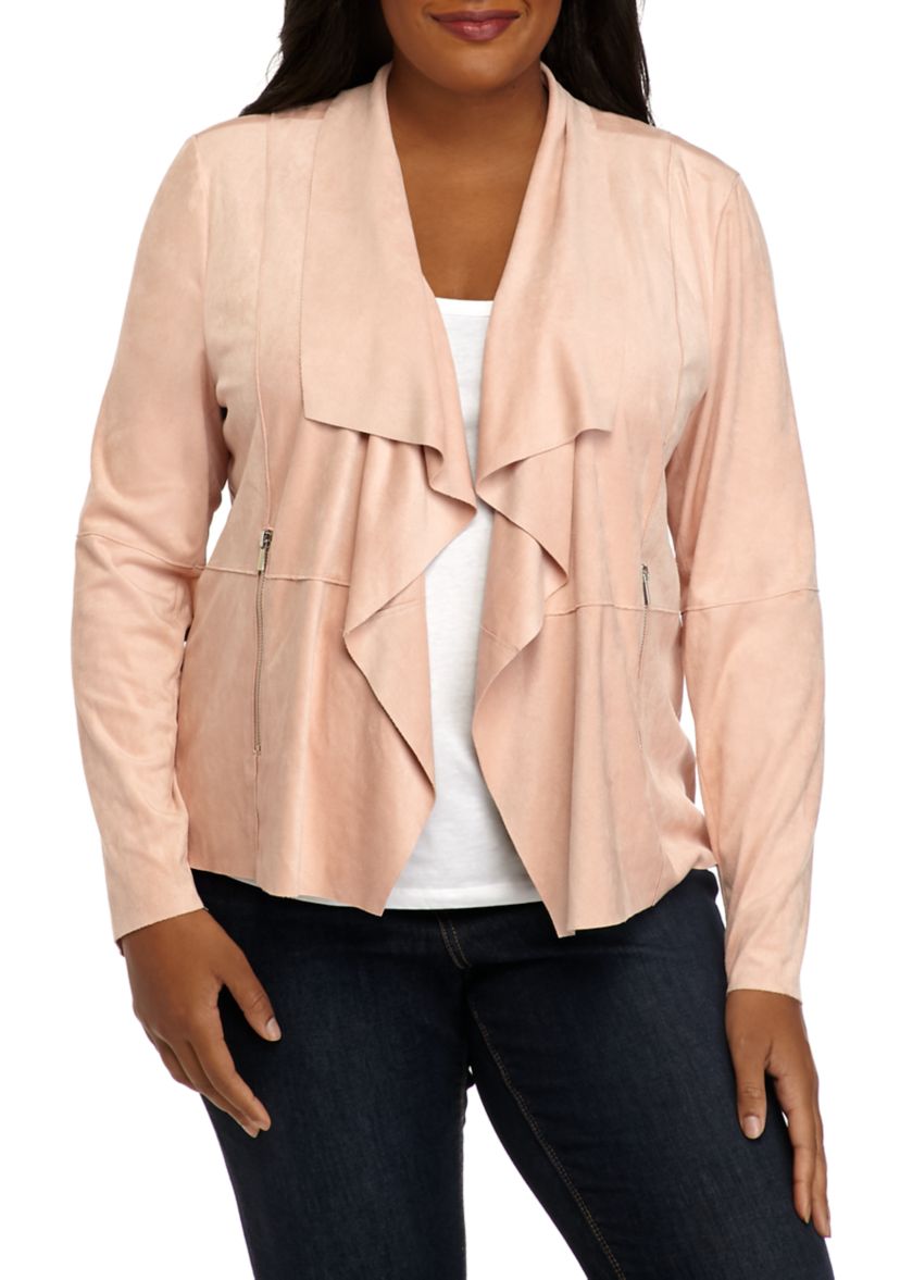 Plus Size Faux Suede Open Drape Jacket