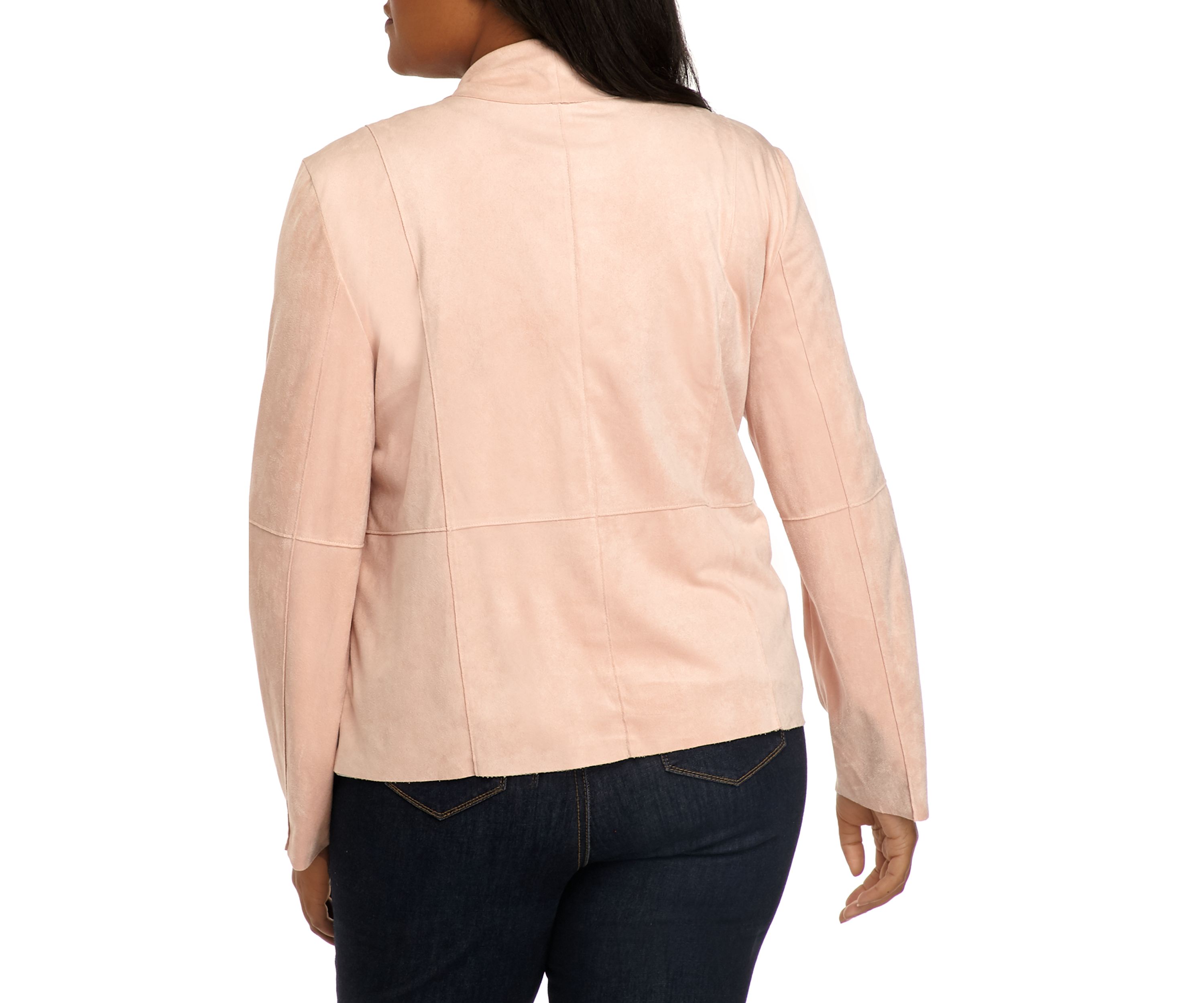 Plus Size Faux Suede Open Drape Jacket