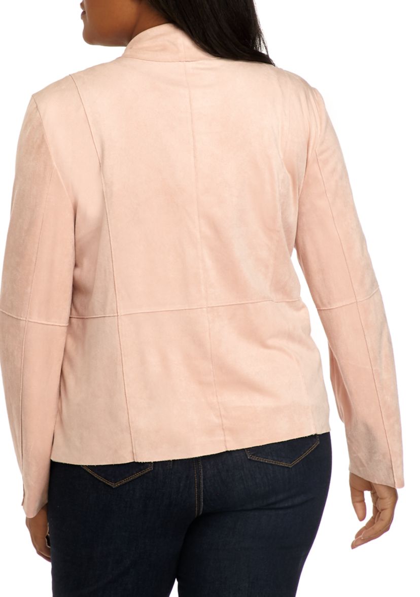 Plus Size Faux Suede Open Drape Jacket
