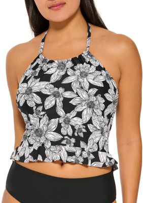 Calvin Klein Over-The-Shoulder High Neck Tankini Top, Black Side Floral,  X-Large : Clothing, Shoes & Jewelry 