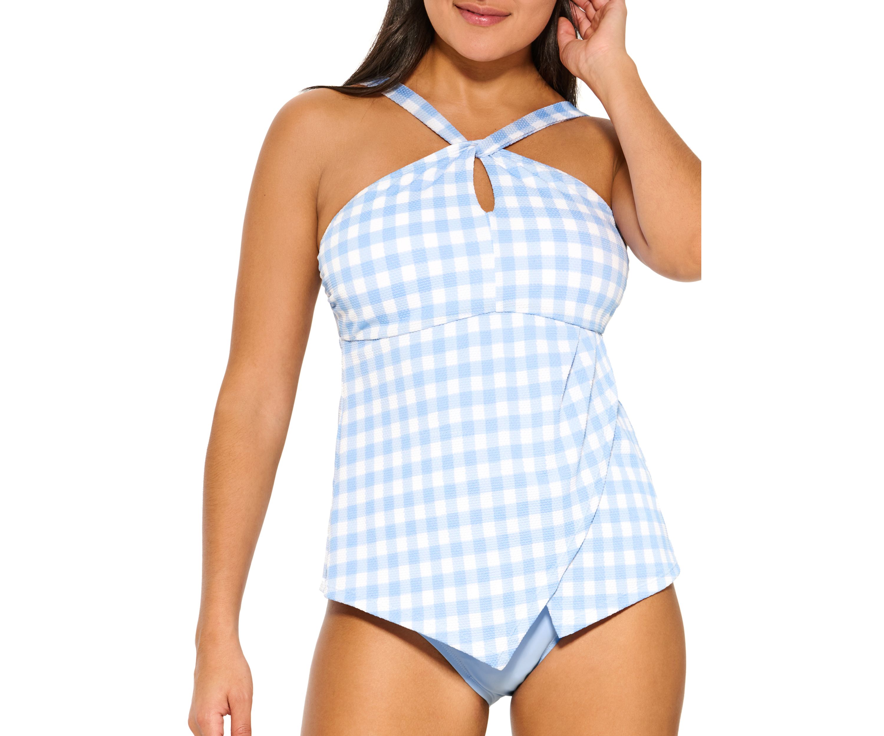 Gidget Gingham Keyhole Neck Tankini Swim Top