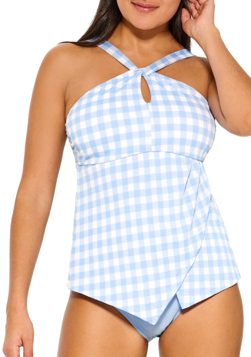 Gidget Gingham Keyhole Neck Tankini Swim Top