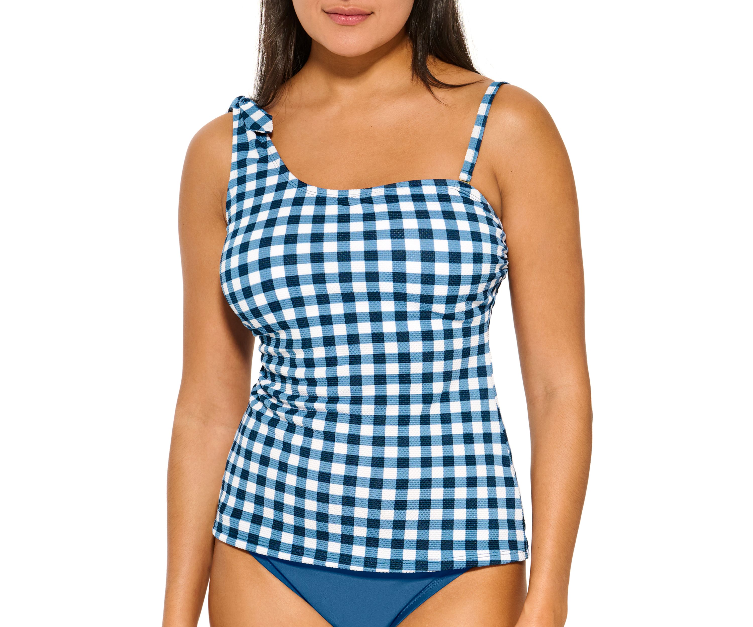 Gidget Gingham Knot One Shoulder Tankini Swim Top